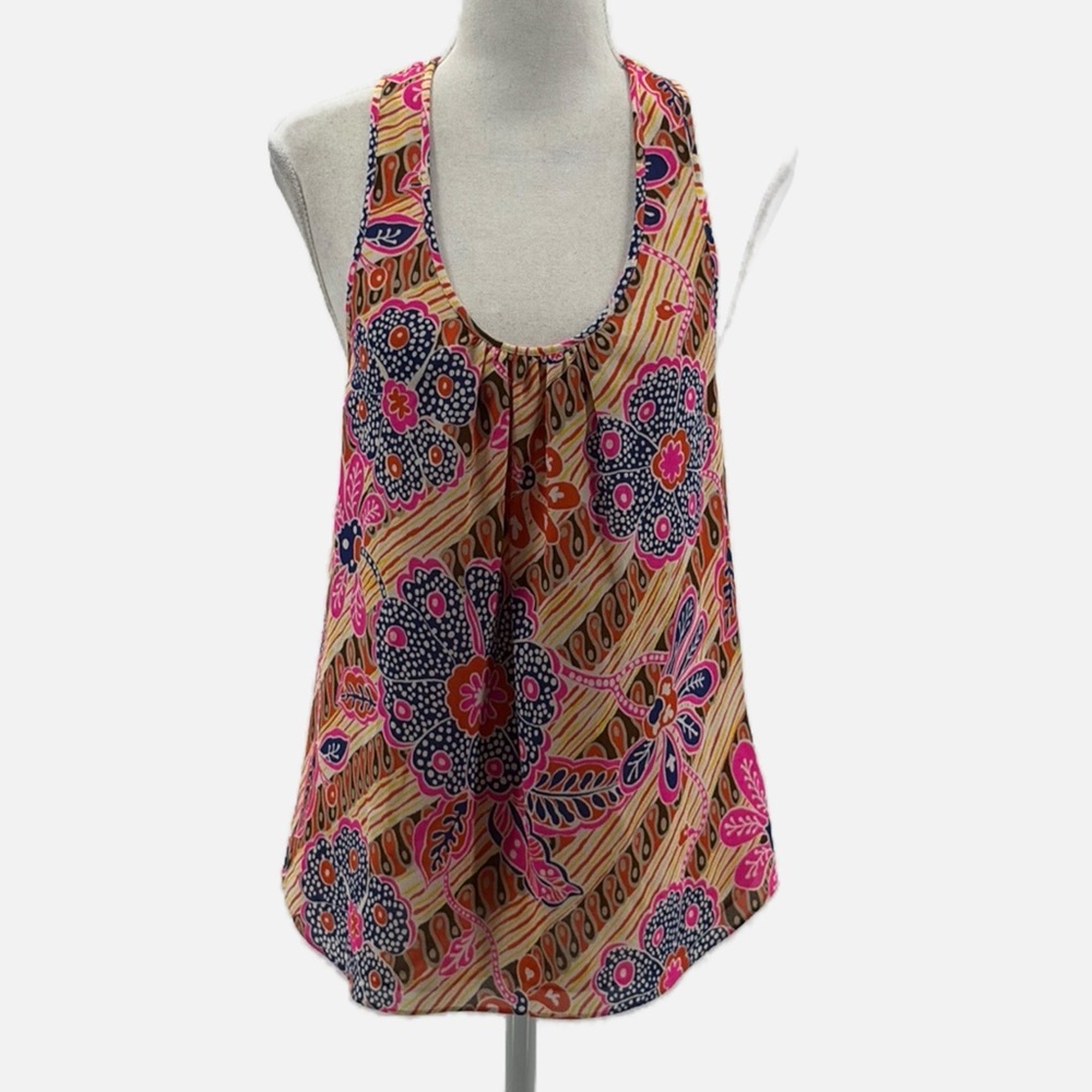 Trina Turk Silk Blend Abstract Floral Print Racerback Tank Top - Size Small